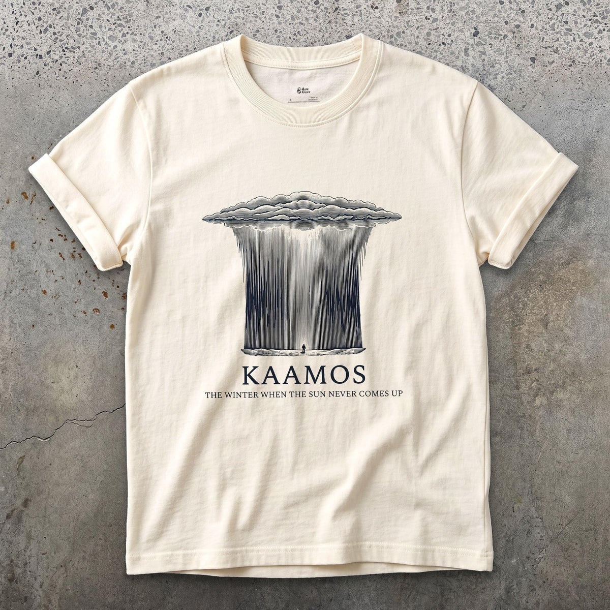Kaamos, the Winter When the Sun Never Comes Up design on a Natural Gildan Softstyle t-shirt