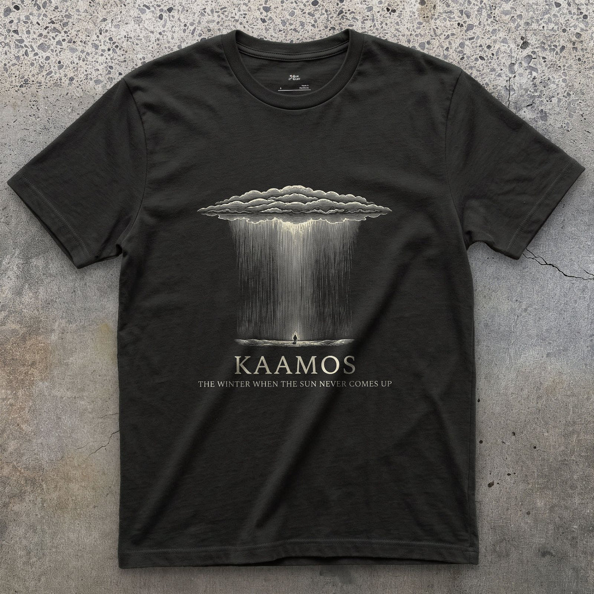 Kaamos, the Winter When the Sun Never Comes Up design on a Black Gildan Softstyle t-shirt