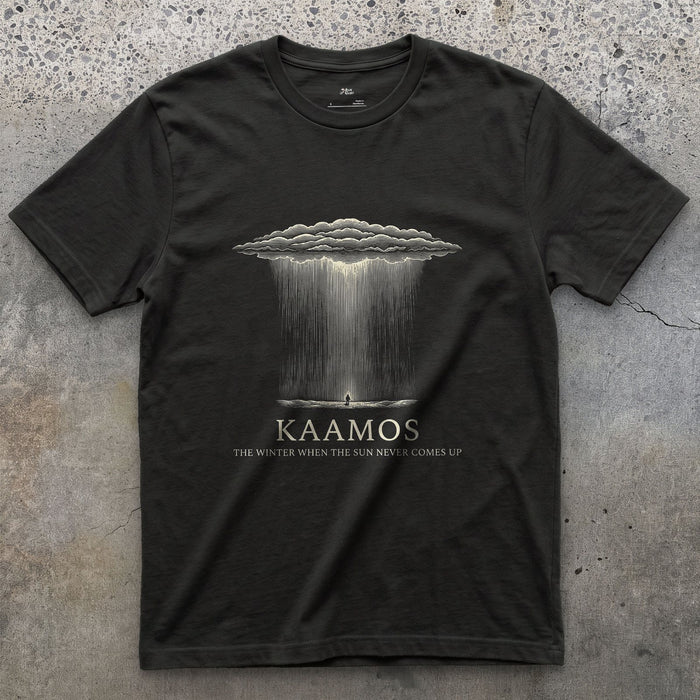 Kaamos, the Winter When the Sun Never Comes Up design on a Black Gildan Softstyle t-shirt