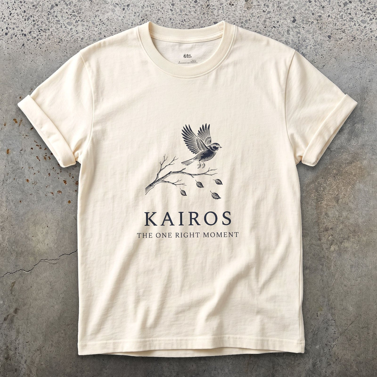 Kairos, the One Right Moment design on a Natural Gildan Softstyle t-shirt
