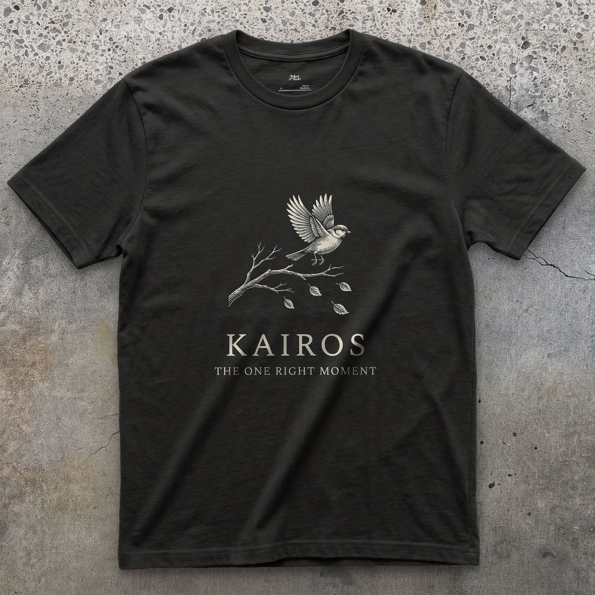 Kairos, the One Right Moment design on a Black Gildan Softstyle t-shirt