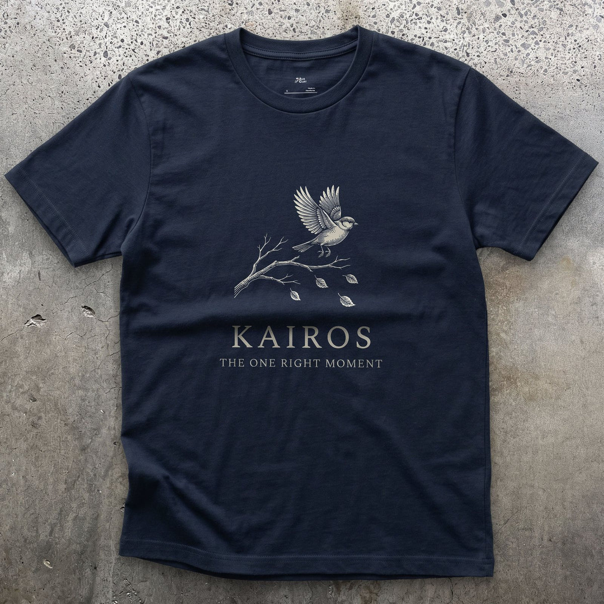 Kairos, the One Right Moment design on a Navy Gildan Softstyle t-shirt