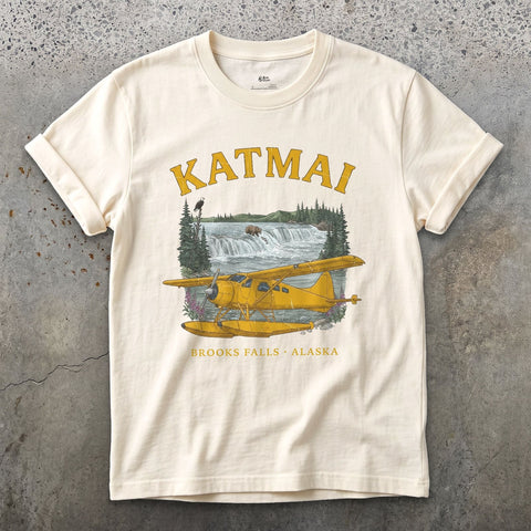 Katmai Bush Plane design on a Natural Gildan Softstyle t-shirt