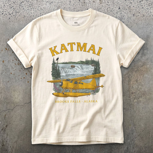 Katmai Bush Plane design on a Natural Gildan Softstyle t-shirt