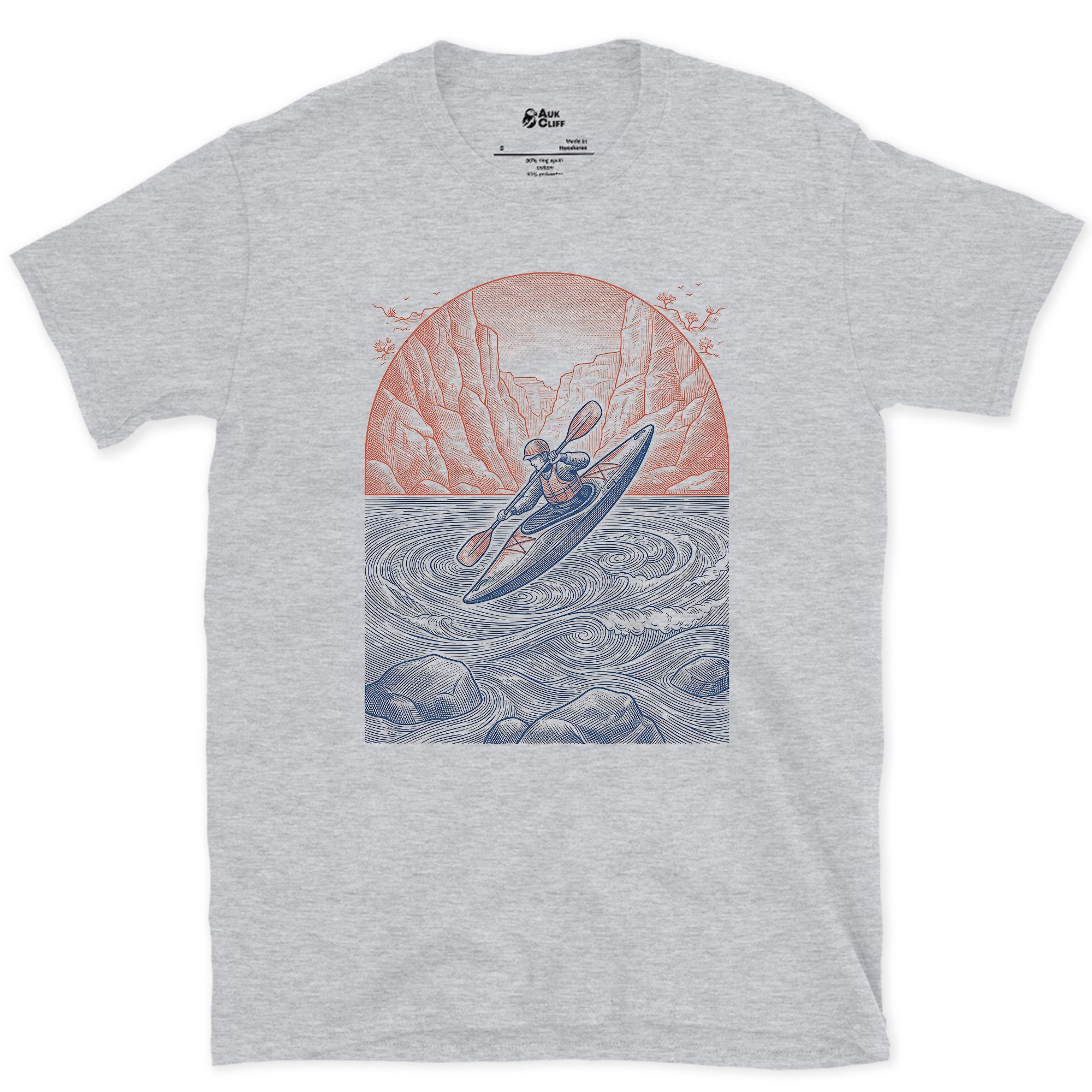 Time the Tide Right, Kayaker at Sunset design on a Sport Grey Gildan Softstyle t-shirt