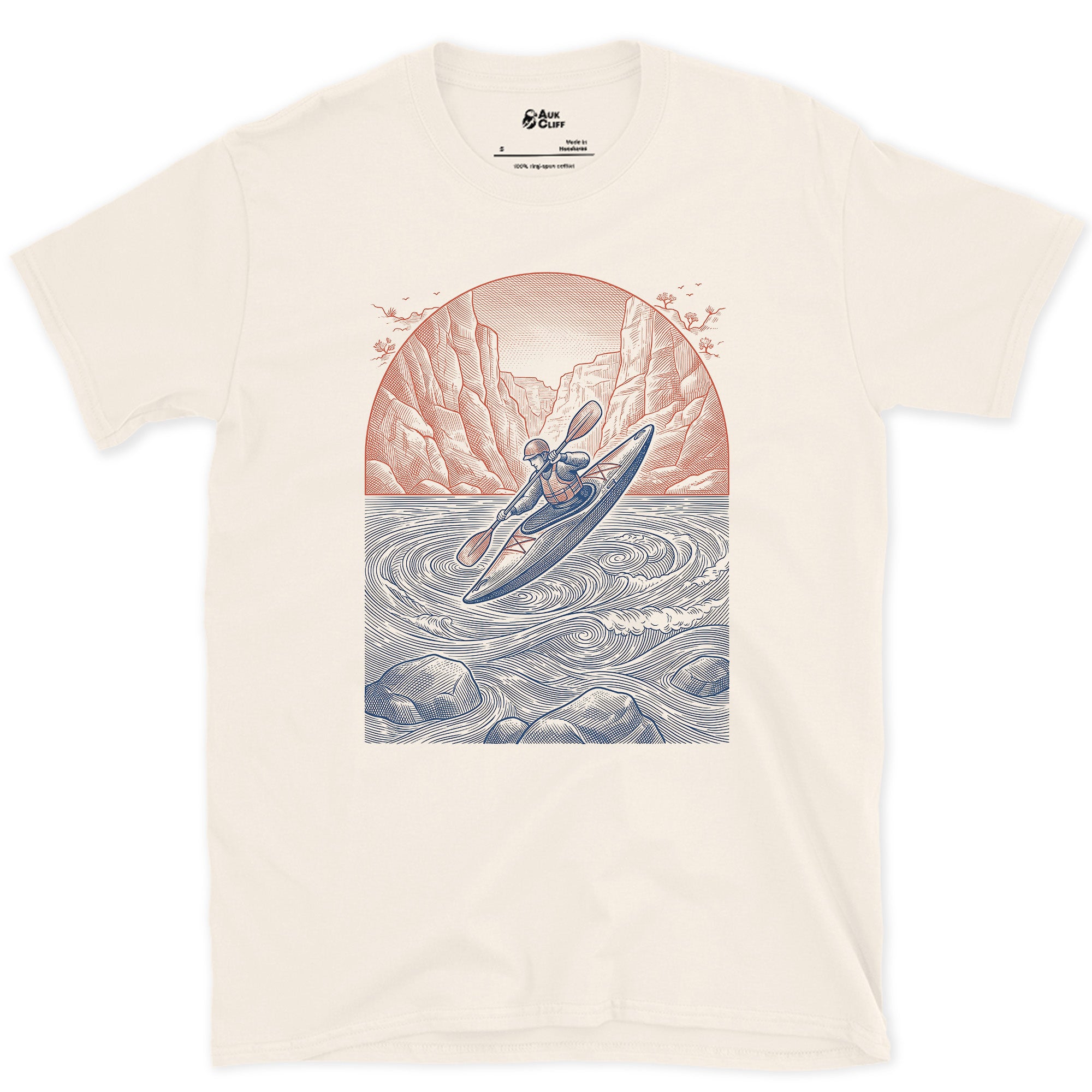 Time the Tide Right, Kayaker at Sunset design on a Natural Gildan Softstyle t-shirt