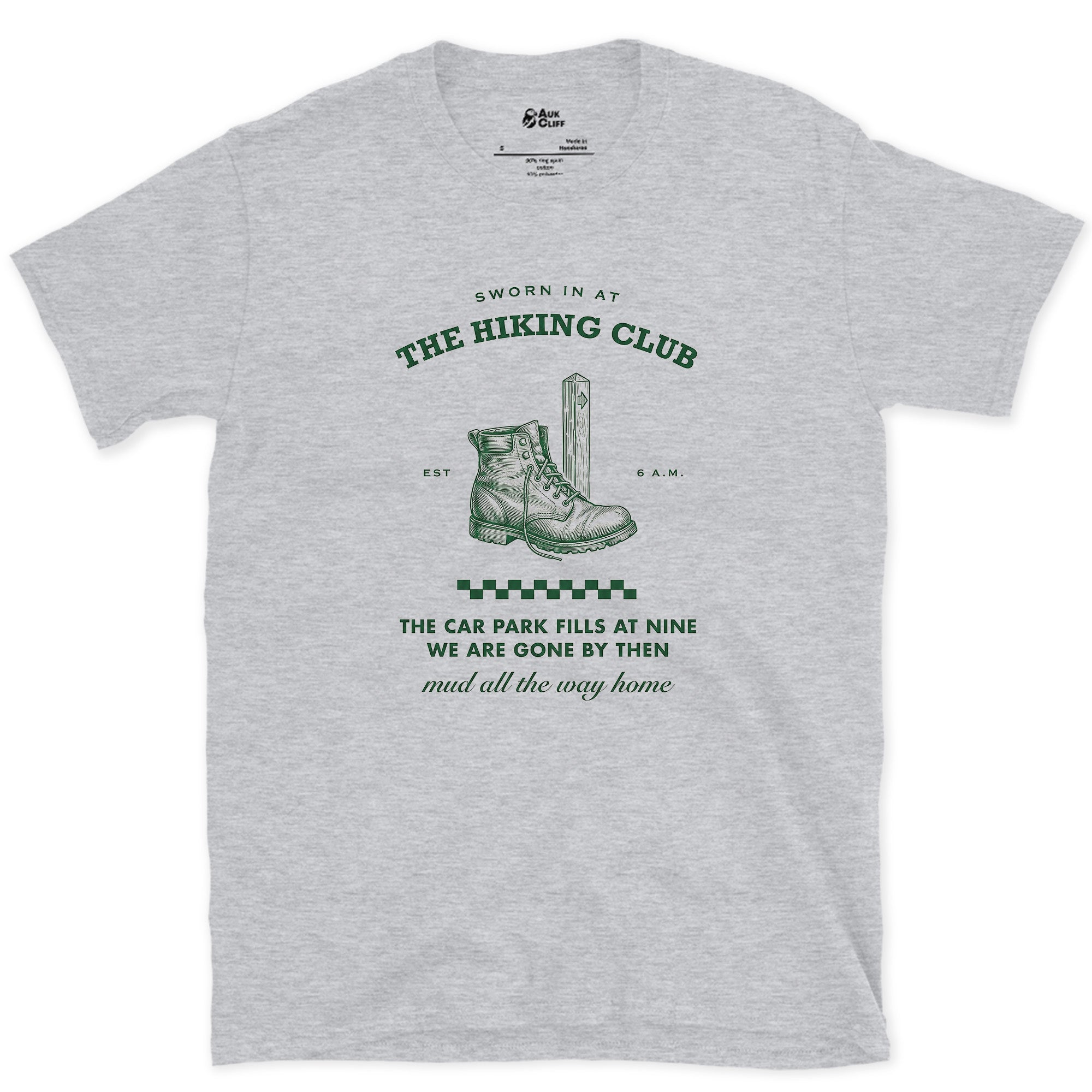 Car Park Fills at Nine, We're Gone by Then design on a Sport Grey Gildan Softstyle t-shirt