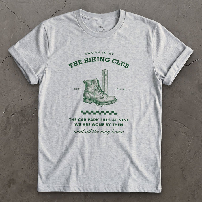 Car Park Fills at Nine, We're Gone by Then design on a Sport Grey Gildan Softstyle t-shirt