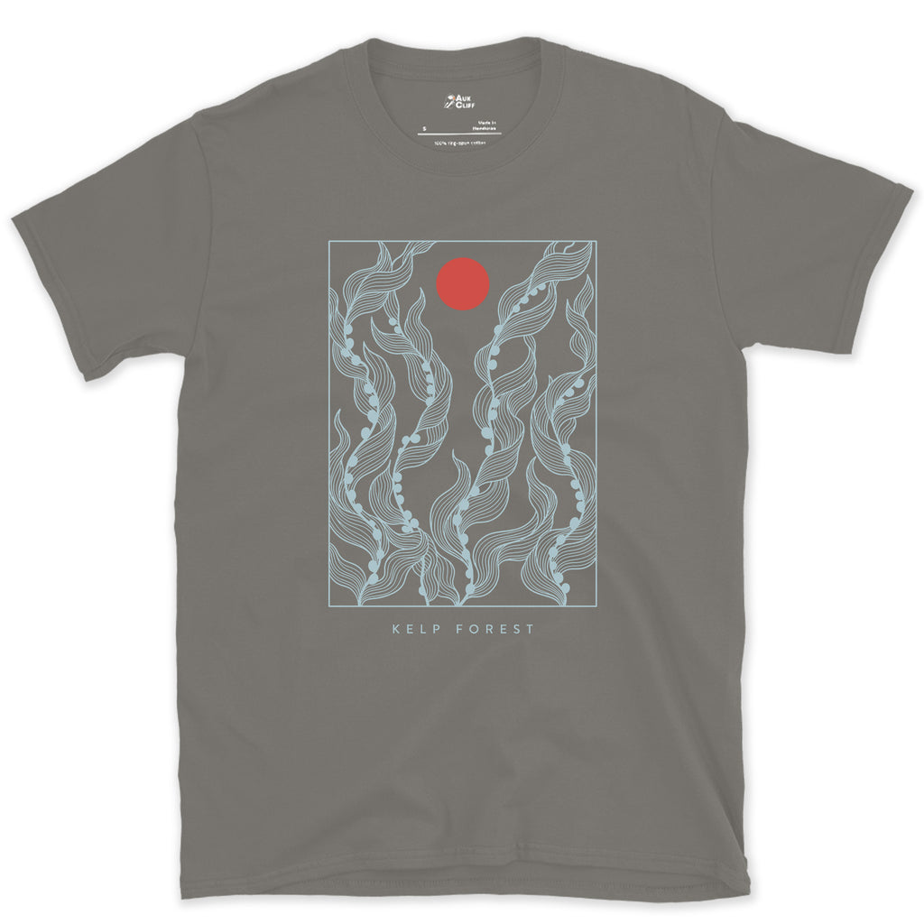 Kelp Forest, Rising Through Open Water design on a Charcoal Gildan Softstyle t-shirt