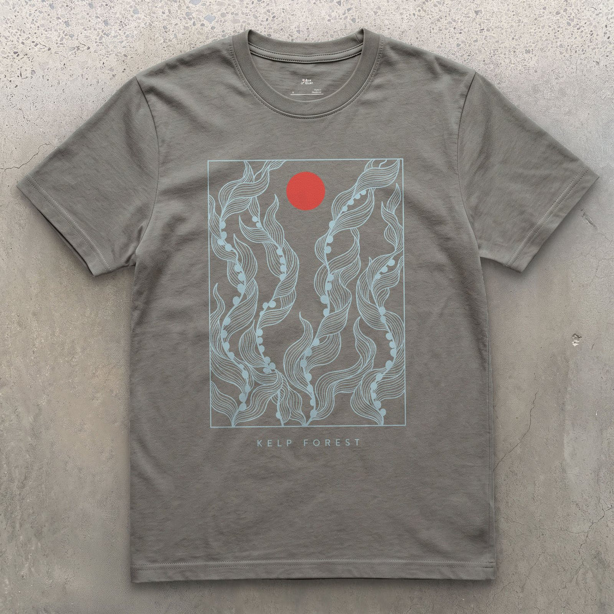 Kelp Forest, Rising Through Open Water design on a Charcoal Gildan Softstyle t-shirt