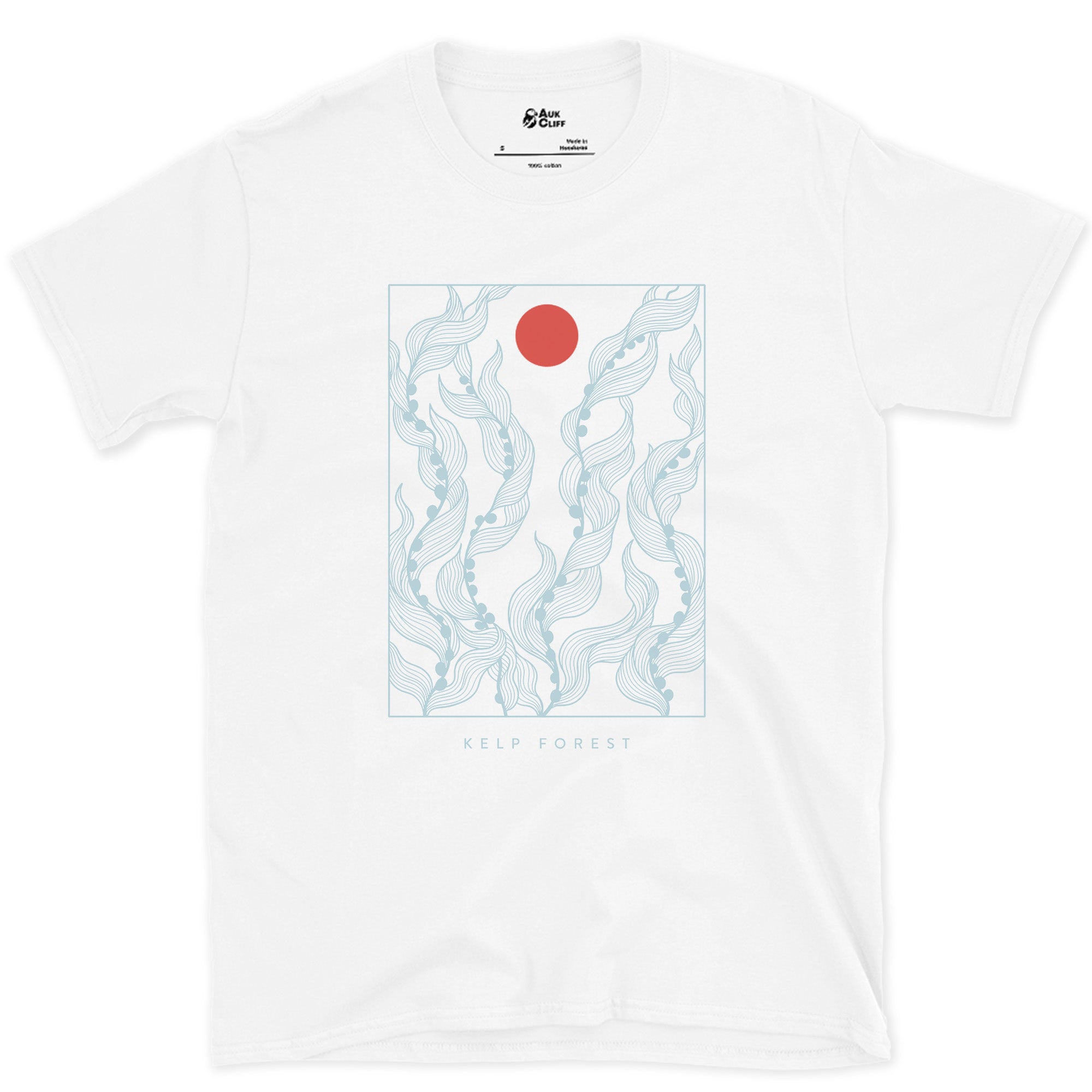 Kelp Forest, Rising Through Open Water design on a White Gildan Softstyle t-shirt