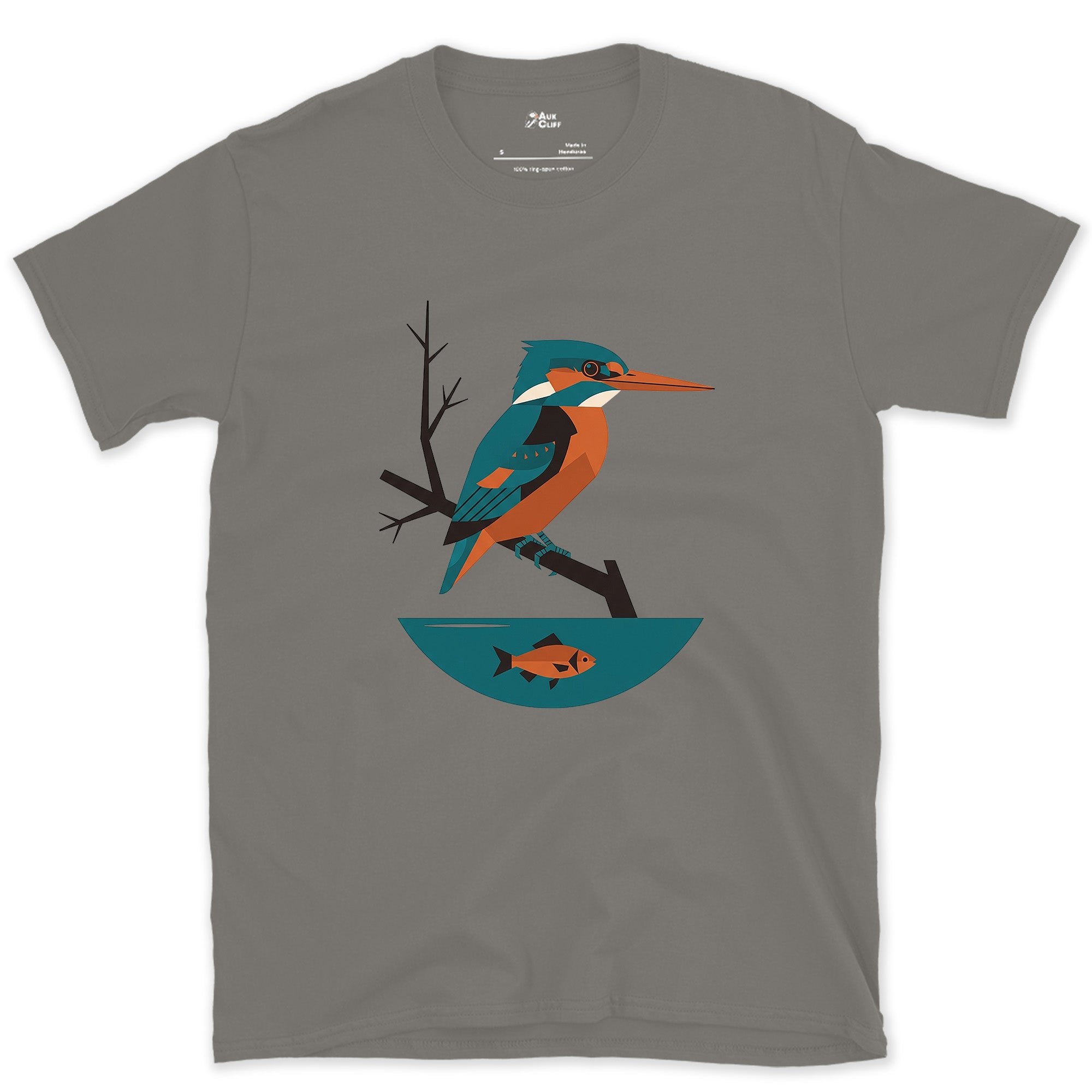 Faceted Kingfisher With Its Catch, Light design on a Charcoal Gildan Softstyle t-shirt
