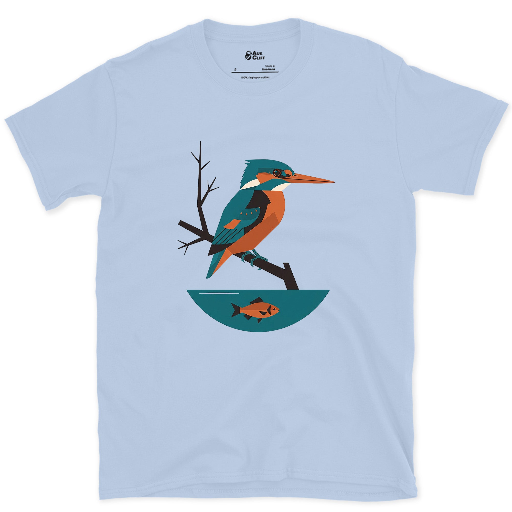 Faceted Kingfisher With Its Catch, Light design on a Light Blue Gildan Softstyle t-shirt