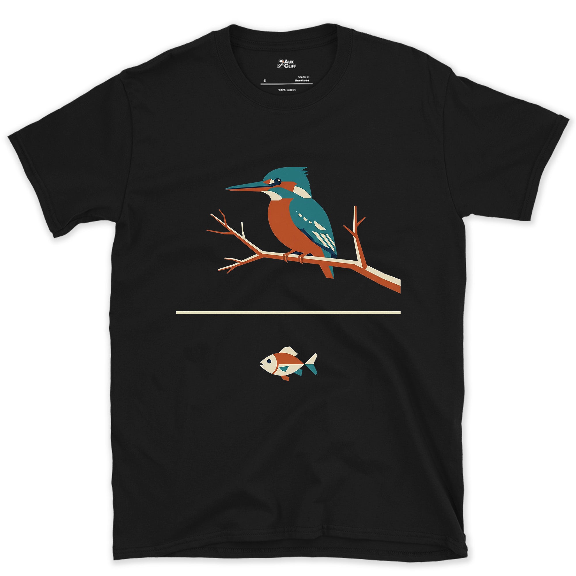 Faceted Kingfisher With Its Catch, Dark design on a Black Gildan Softstyle t-shirt