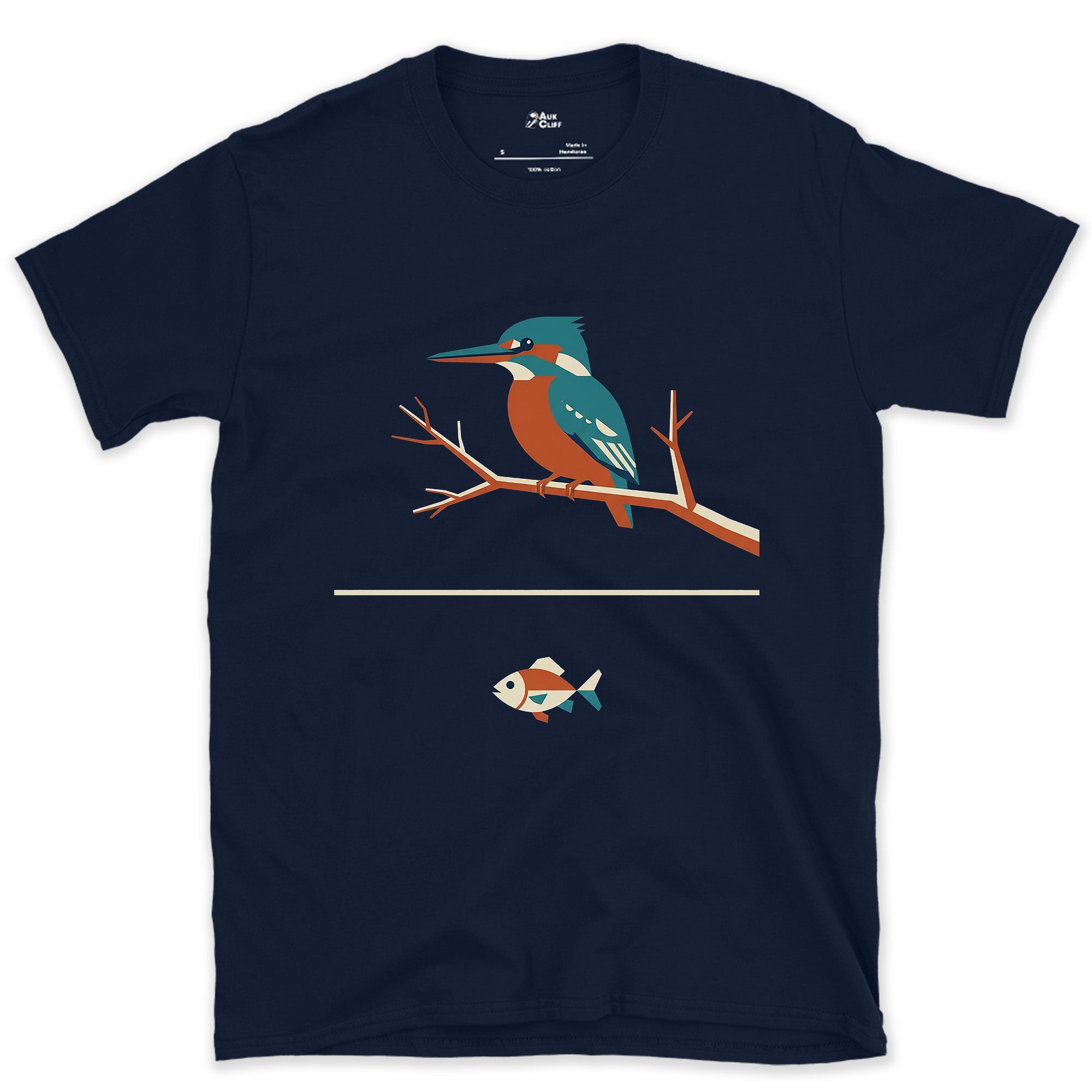 Faceted Kingfisher With Its Catch, Dark design on a Navy Gildan Softstyle t-shirt