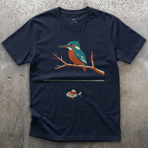 Faceted Kingfisher With Its Catch, Dark design on a Navy Gildan Softstyle t-shirt