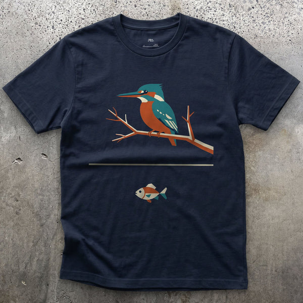 Faceted Kingfisher With Its Catch, Dark design on a Navy Gildan Softstyle t-shirt
