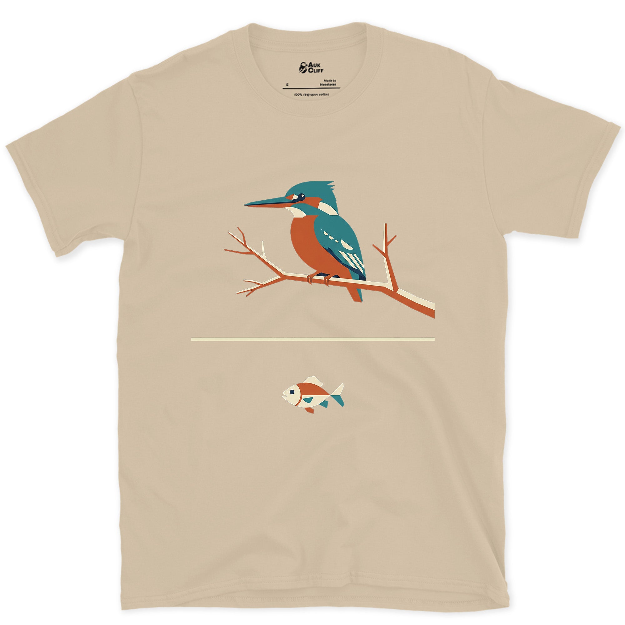 Faceted Kingfisher With Its Catch, Dark design on a Sand Gildan Softstyle t-shirt