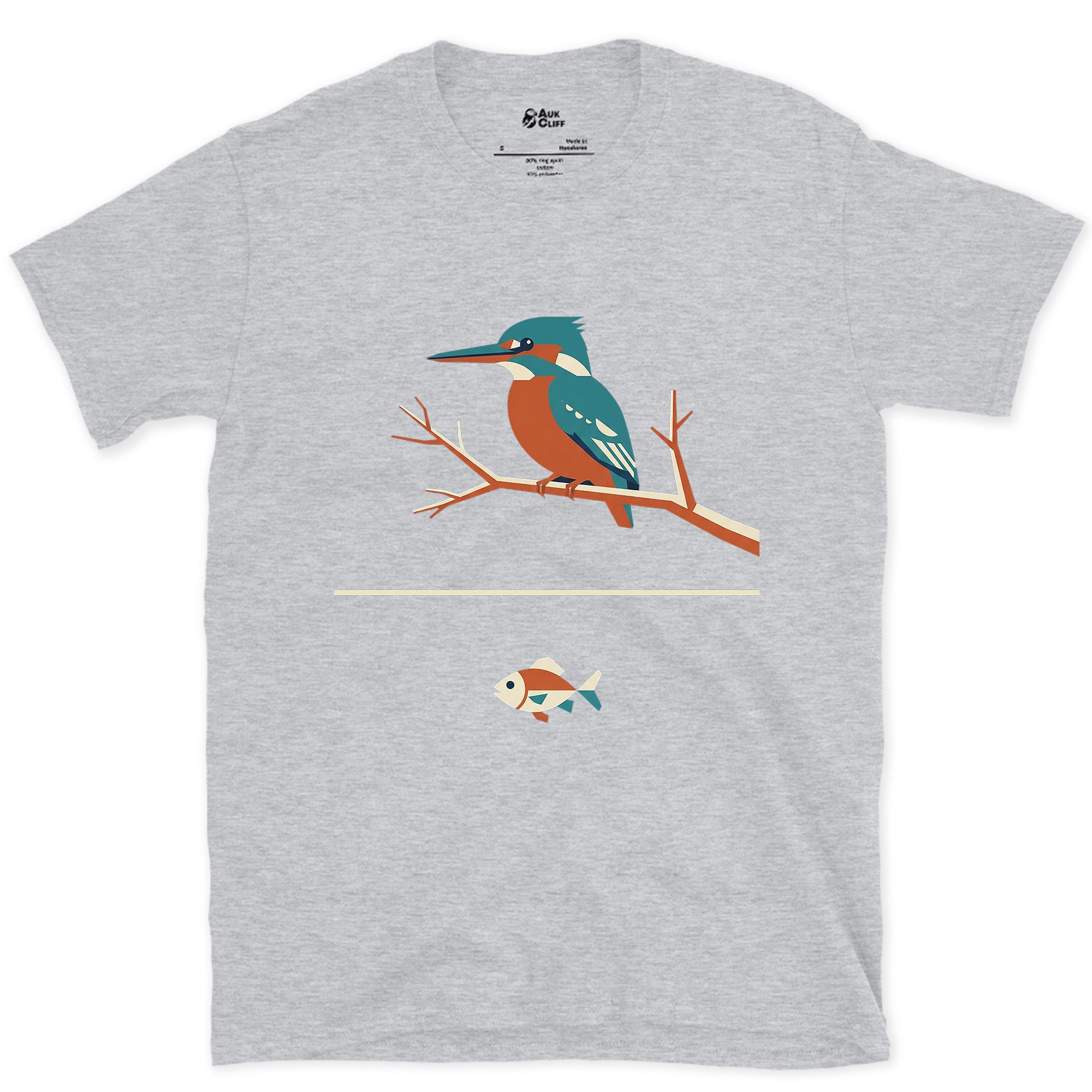 Faceted Kingfisher With Its Catch, Dark design on a Sport Grey Gildan Softstyle t-shirt