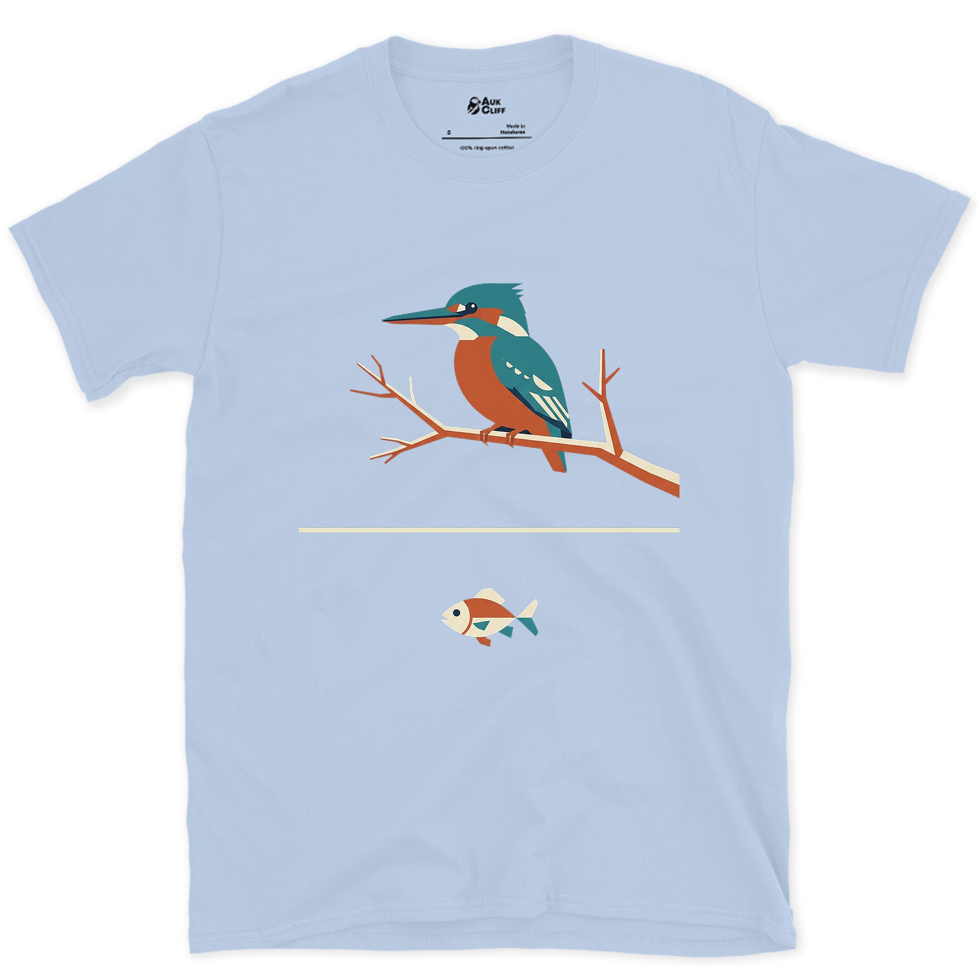 Faceted Kingfisher With Its Catch, Dark design on a Light Blue Gildan Softstyle t-shirt