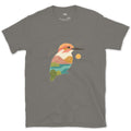 The Kingfisher Carrying a Second Scene Inside It design on a Charcoal Gildan Softstyle t-shirt