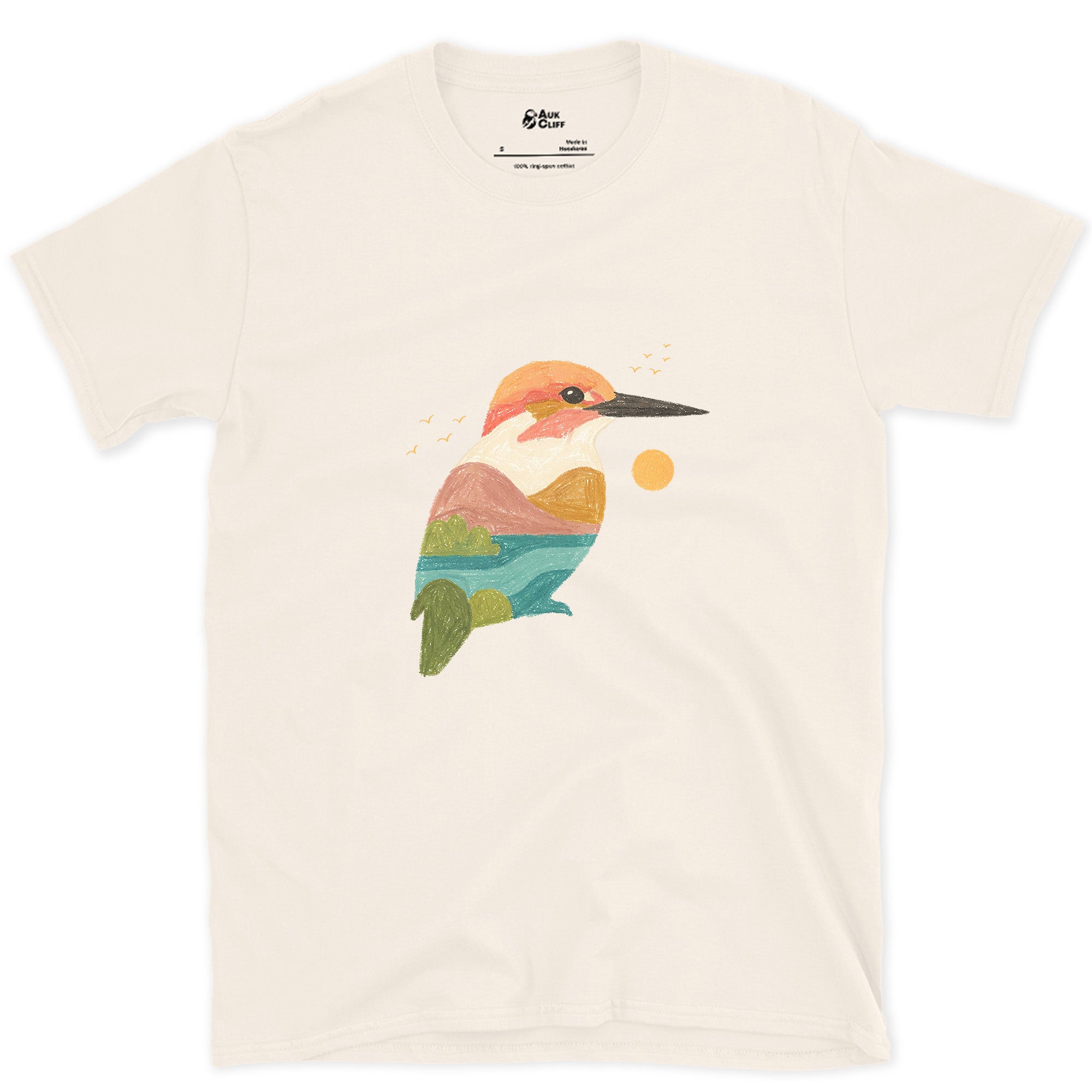 The Kingfisher Carrying a Second Scene Inside It design on a Natural Gildan Softstyle t-shirt