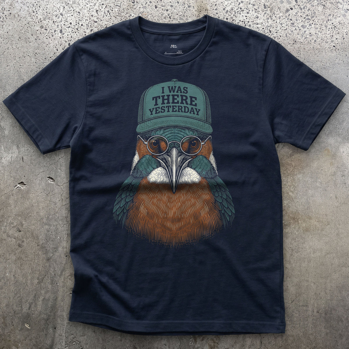 Missed the Shot, Kingfisher in a Trucker Cap design on a Navy Gildan Softstyle t-shirt