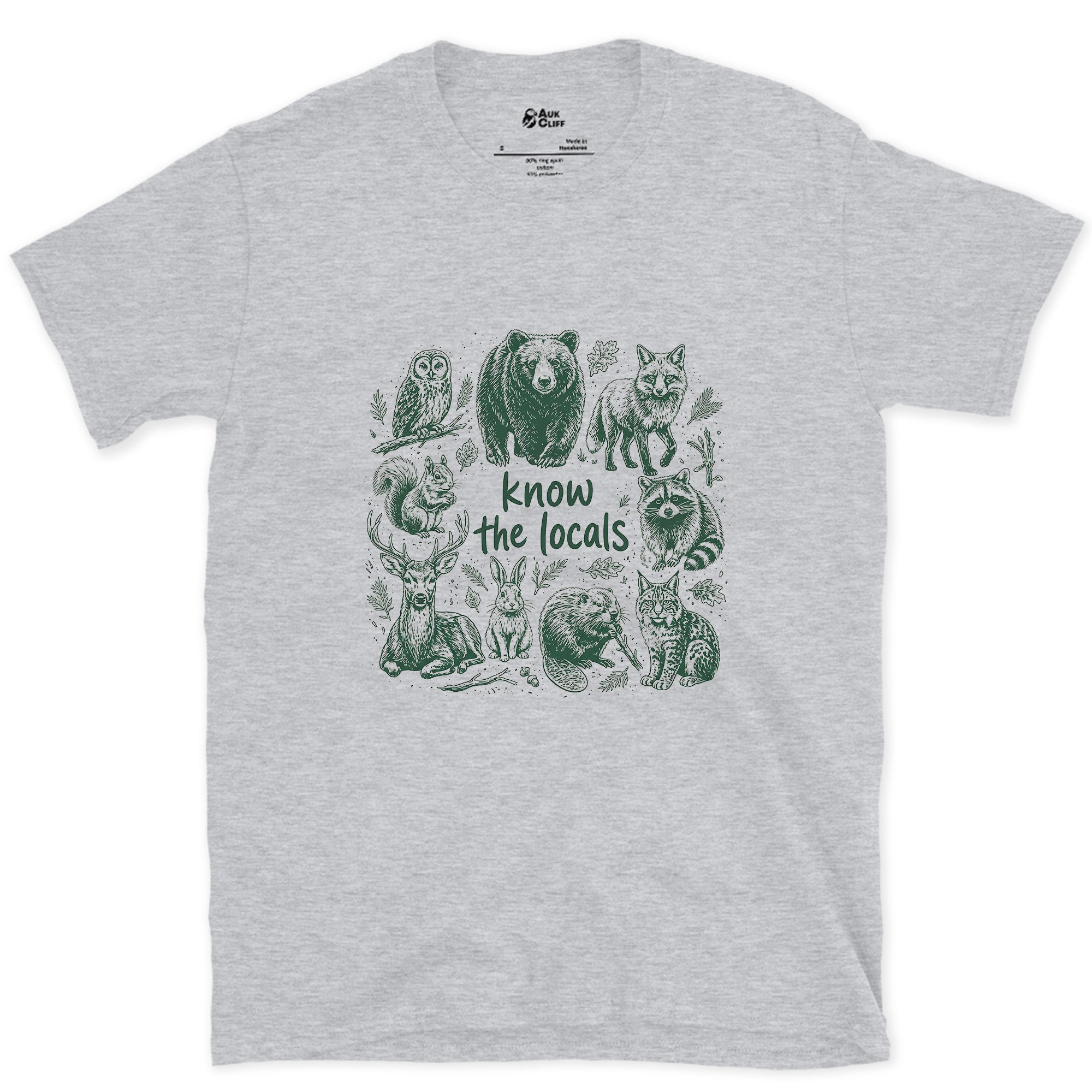 Know the Mountain Locals, Animal Grid design on a Sport Grey Gildan Softstyle t-shirt