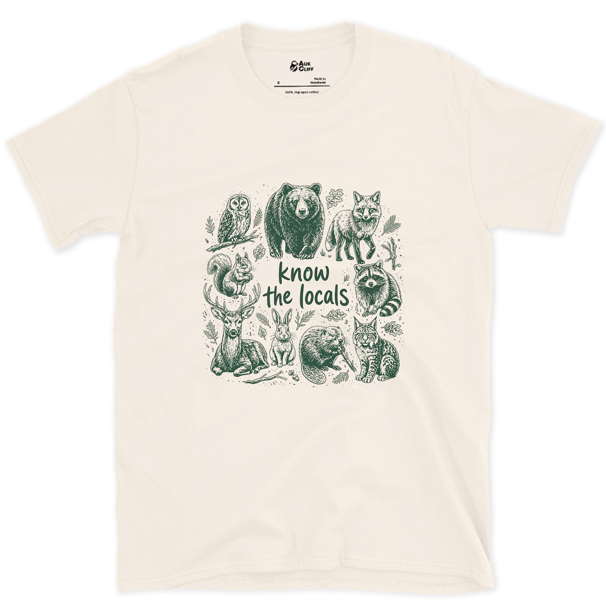 Know the Mountain Locals, Animal Grid design on a Natural Gildan Softstyle t-shirt