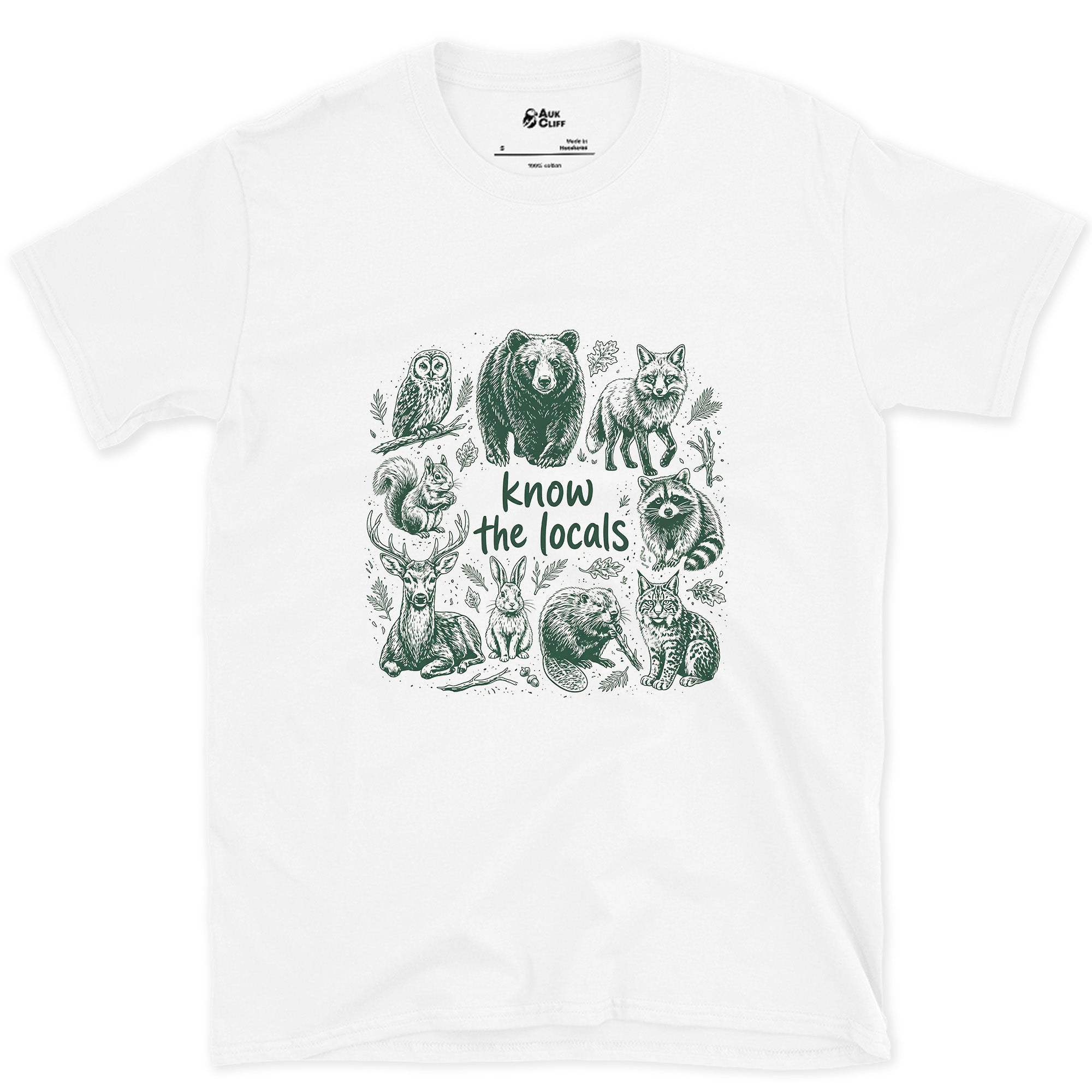 Know the Mountain Locals, Animal Grid design on a White Gildan Softstyle t-shirt
