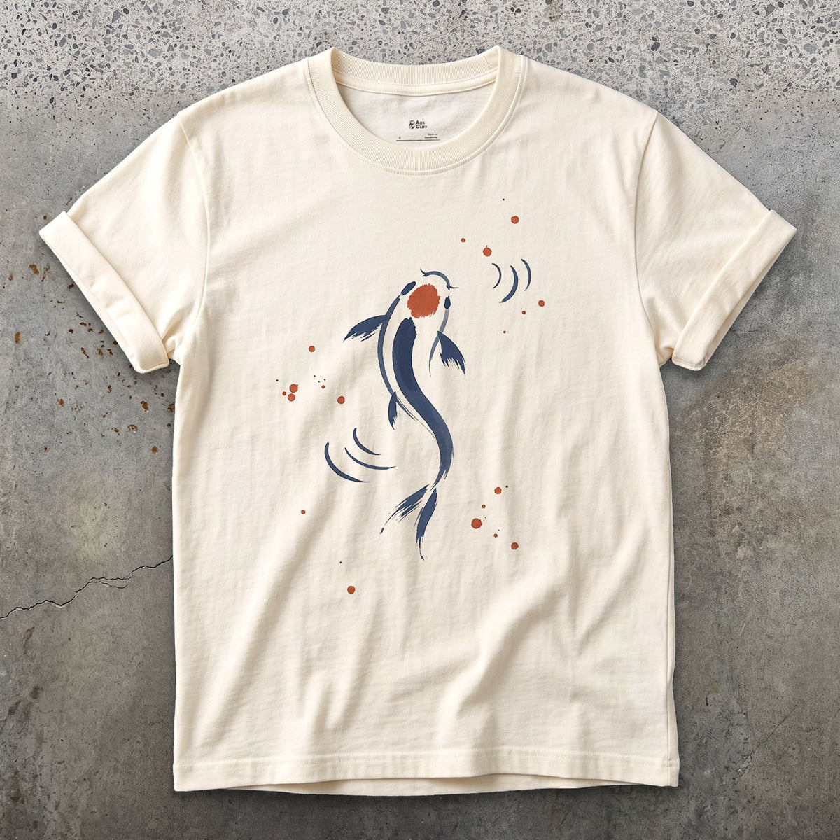 Koi design on a Natural Gildan Softstyle t-shirt