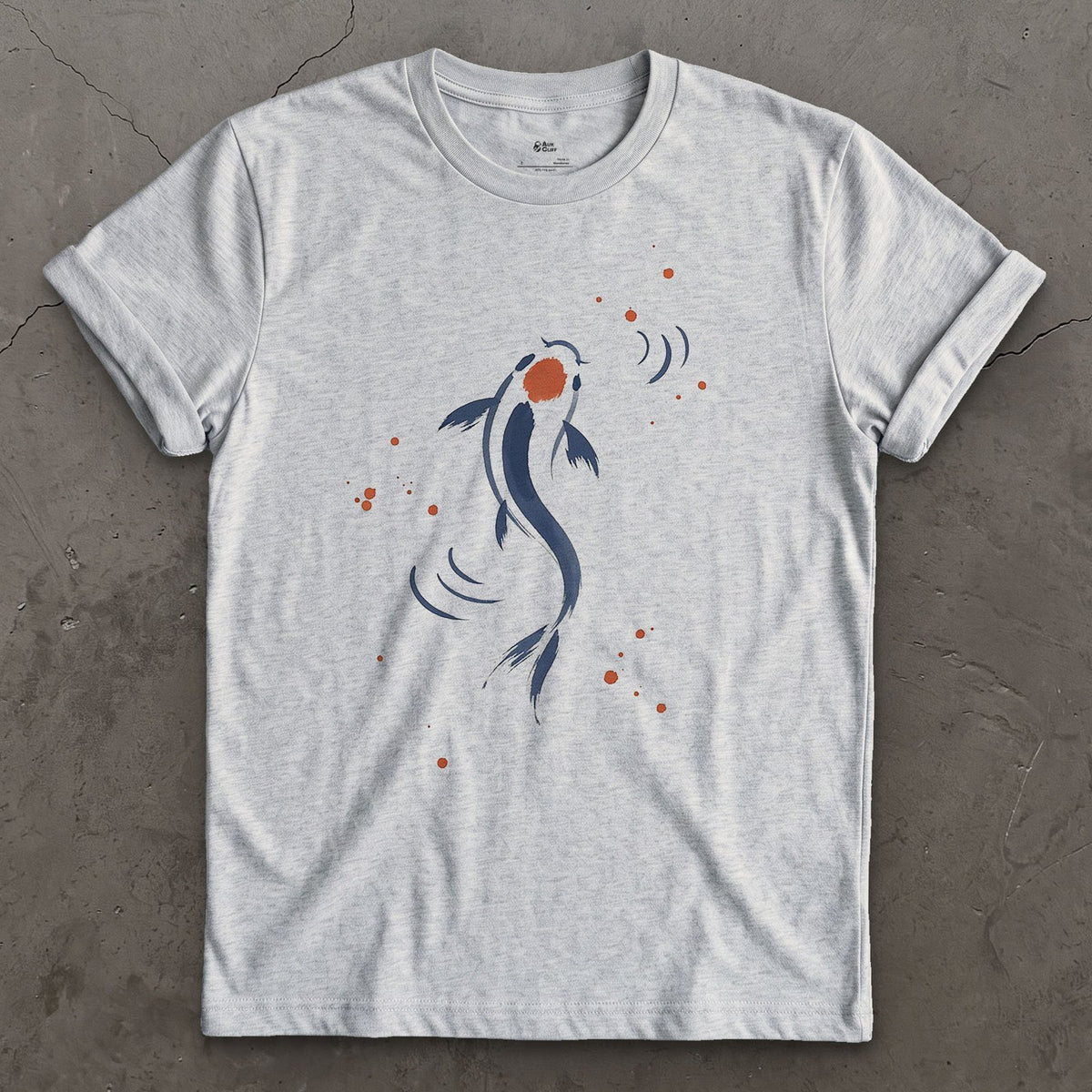 Koi design on a Sport Grey Gildan Softstyle t-shirt