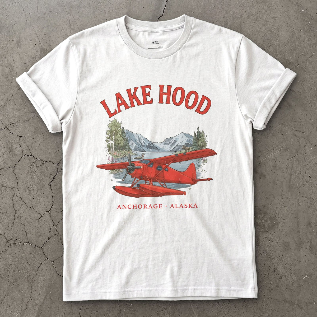 Lake Hood Bush Plane design on a White Gildan Softstyle t-shirt