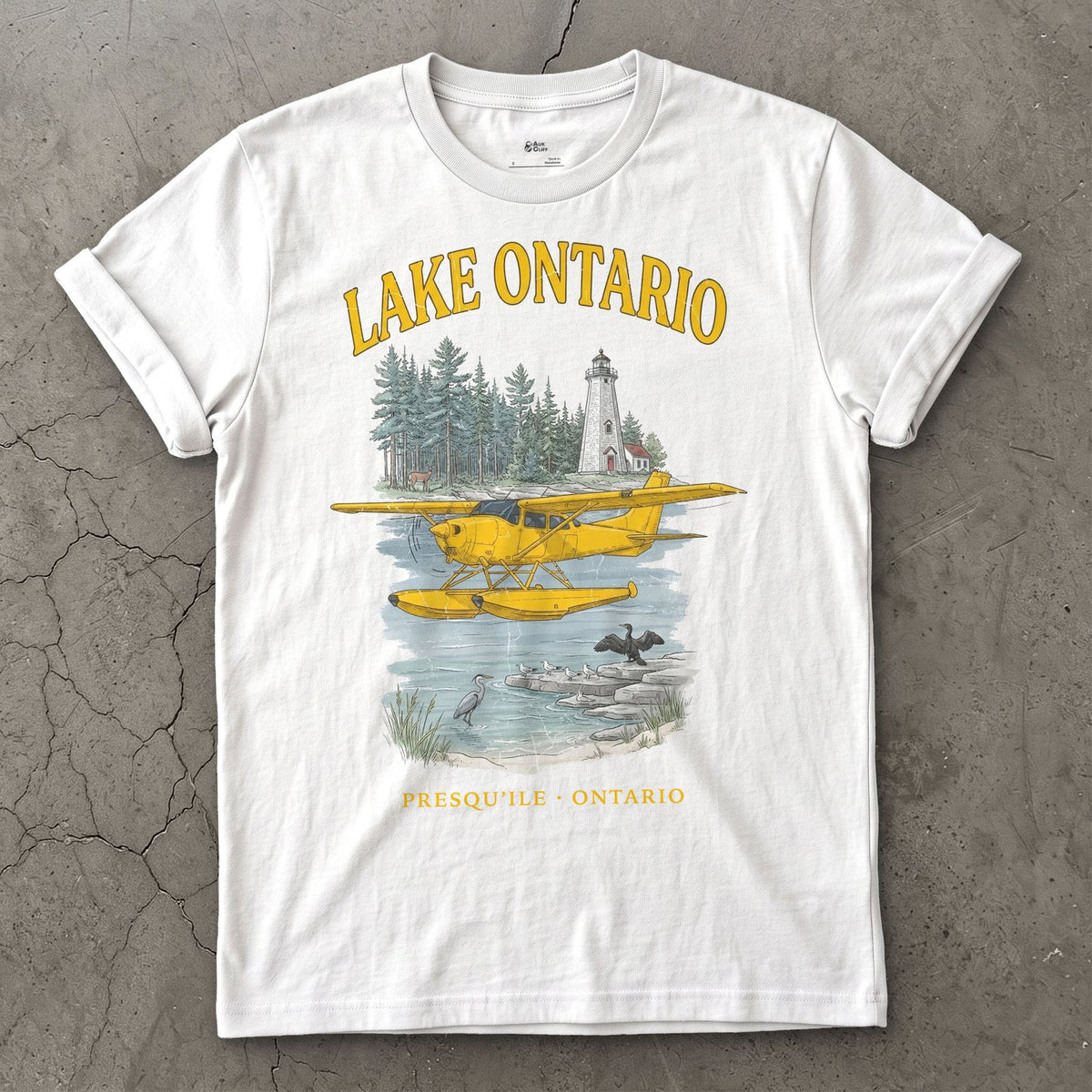 Lake Ontario Bush Plane design on a White Gildan Softstyle t-shirt