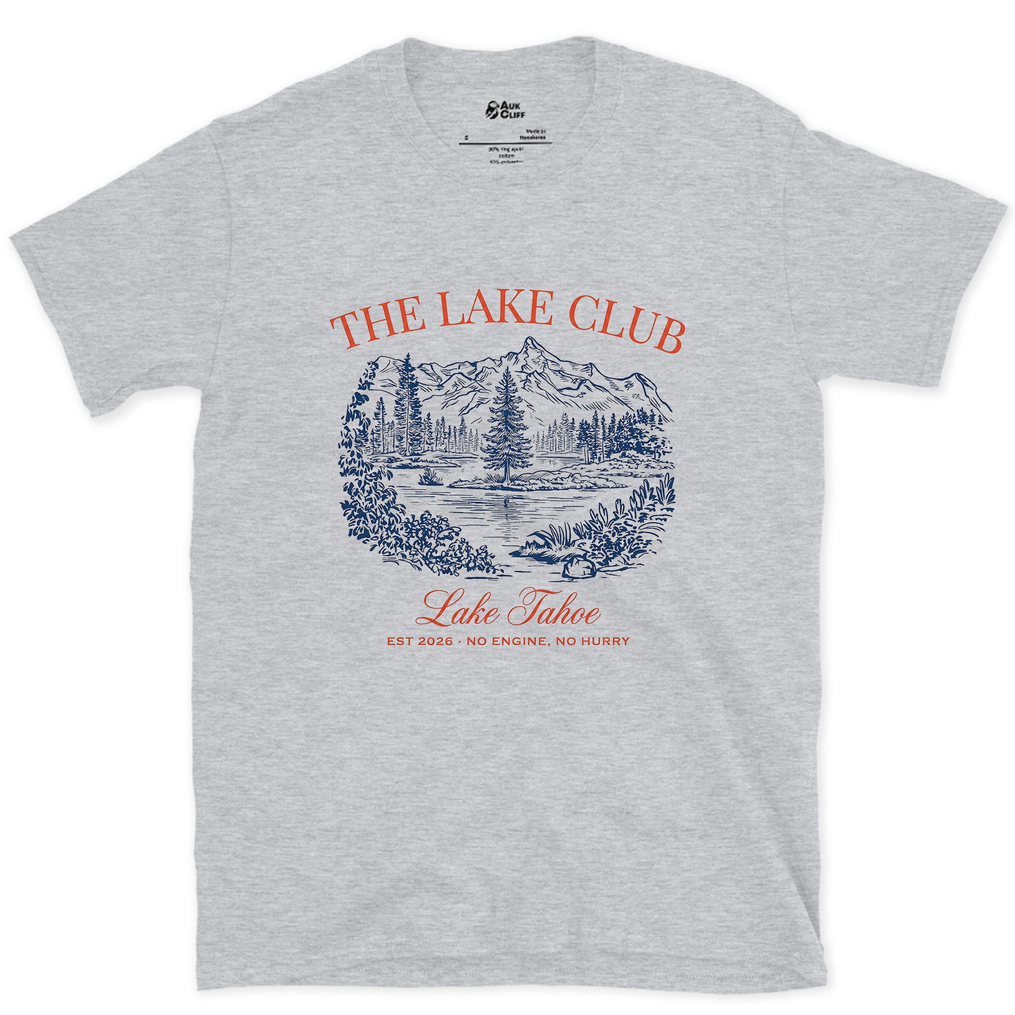 No Engine No Hurry, Lake Tahoe design on a Sport Grey Gildan Softstyle t-shirt