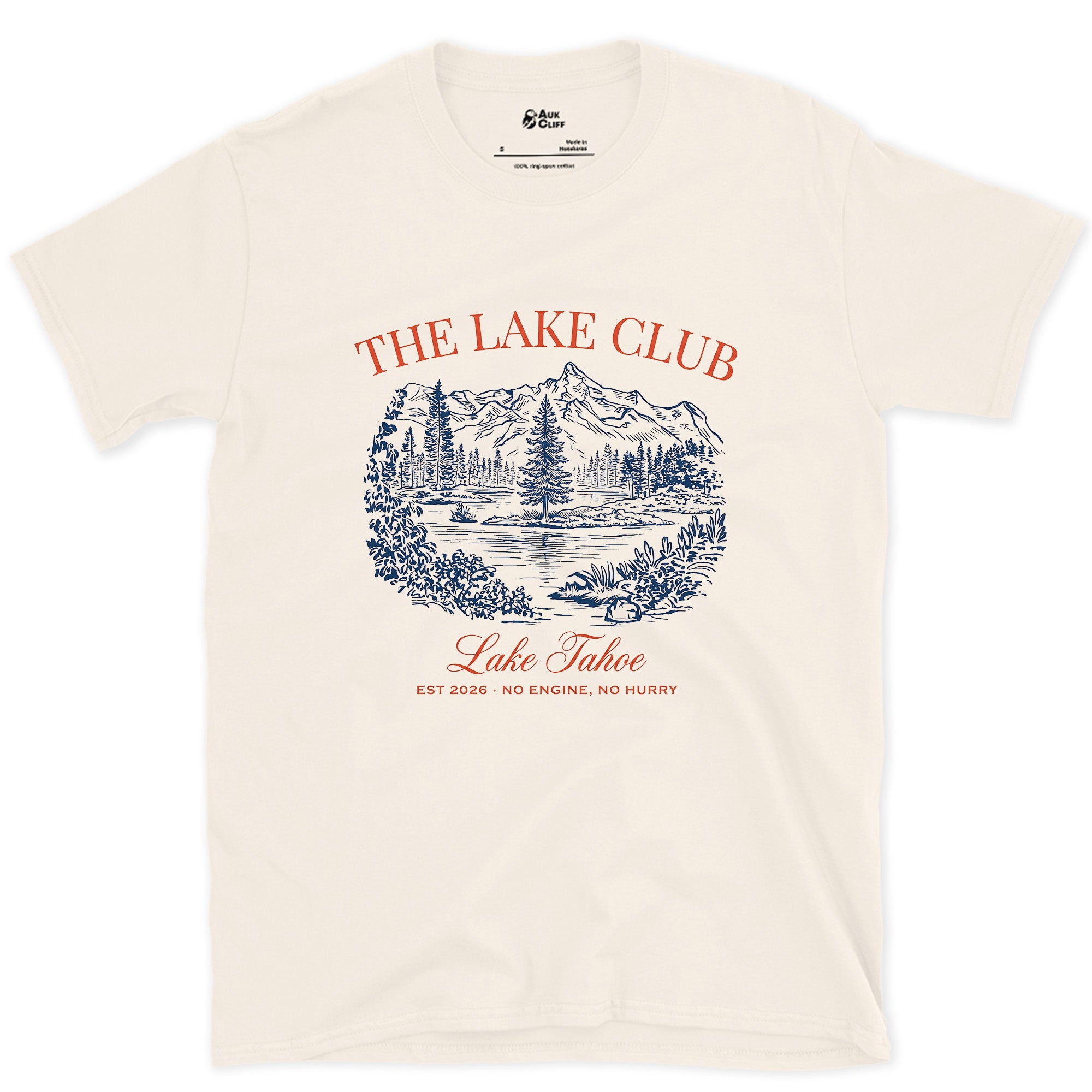 No Engine No Hurry, Lake Tahoe design on a Natural Gildan Softstyle t-shirt