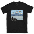 Mirrors the Range on a Still Morning, Alpine Lake design on a Black Gildan Softstyle t-shirt