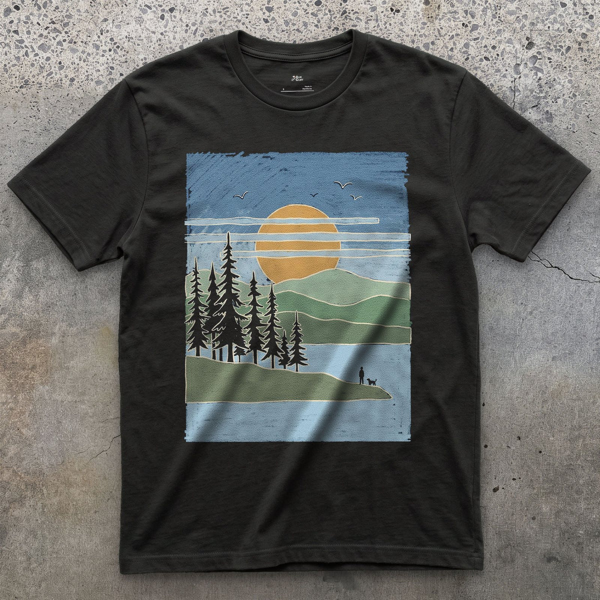 Just Standing at the Edge, Hiker Looking Out design on a Black Gildan Softstyle t-shirt