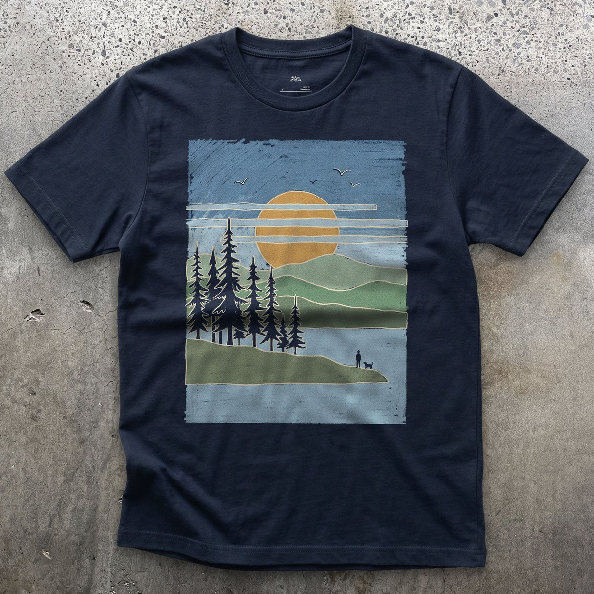 Just Standing at the Edge, Hiker Looking Out design on a Navy Gildan Softstyle t-shirt