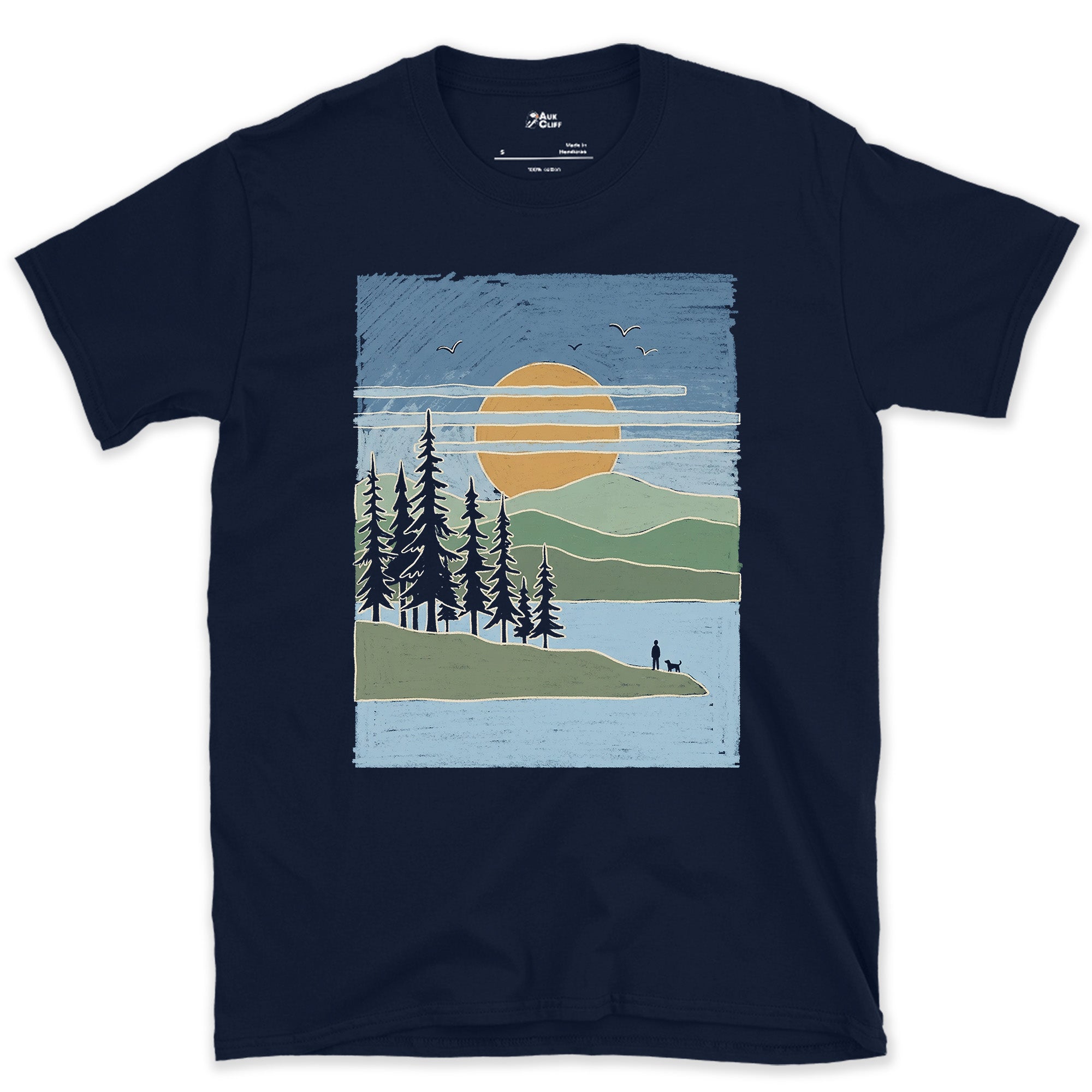 Just Standing at the Edge, Hiker Looking Out design on a Navy Gildan Softstyle t-shirt