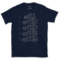 Toyota Land Cruiser, Five Chassis Codes in a Row design on a Navy Gildan Softstyle t-shirt