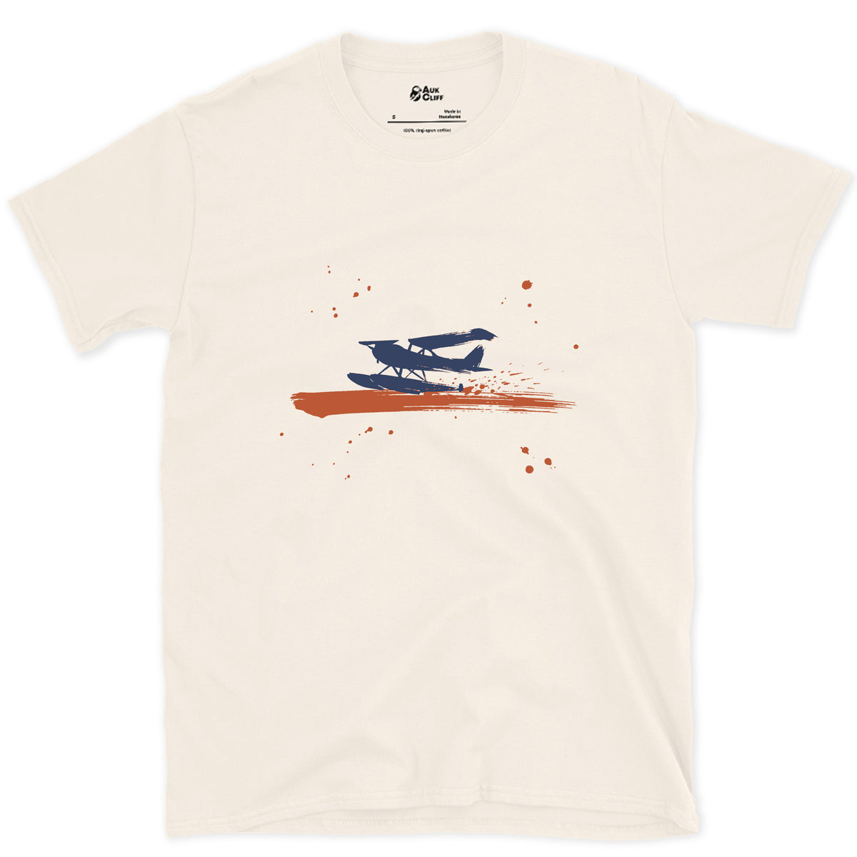 Landed on the Water design on a Natural Gildan Softstyle t-shirt