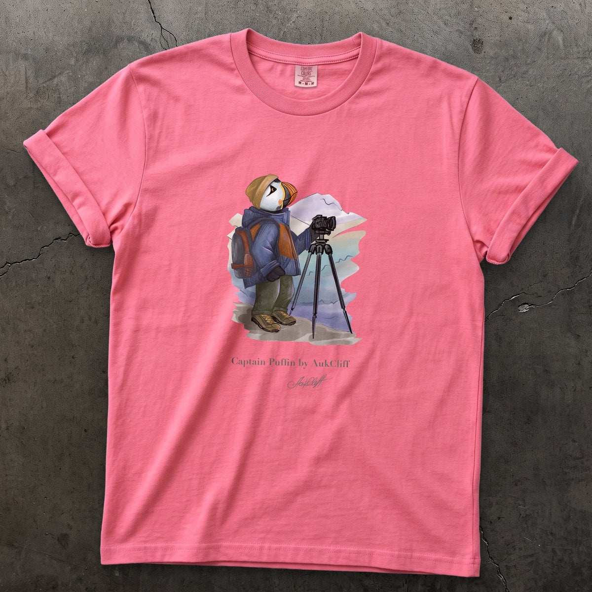 Captain Puffin Landscape Photographer on a Crunchberry Comfort Colors t-shirt