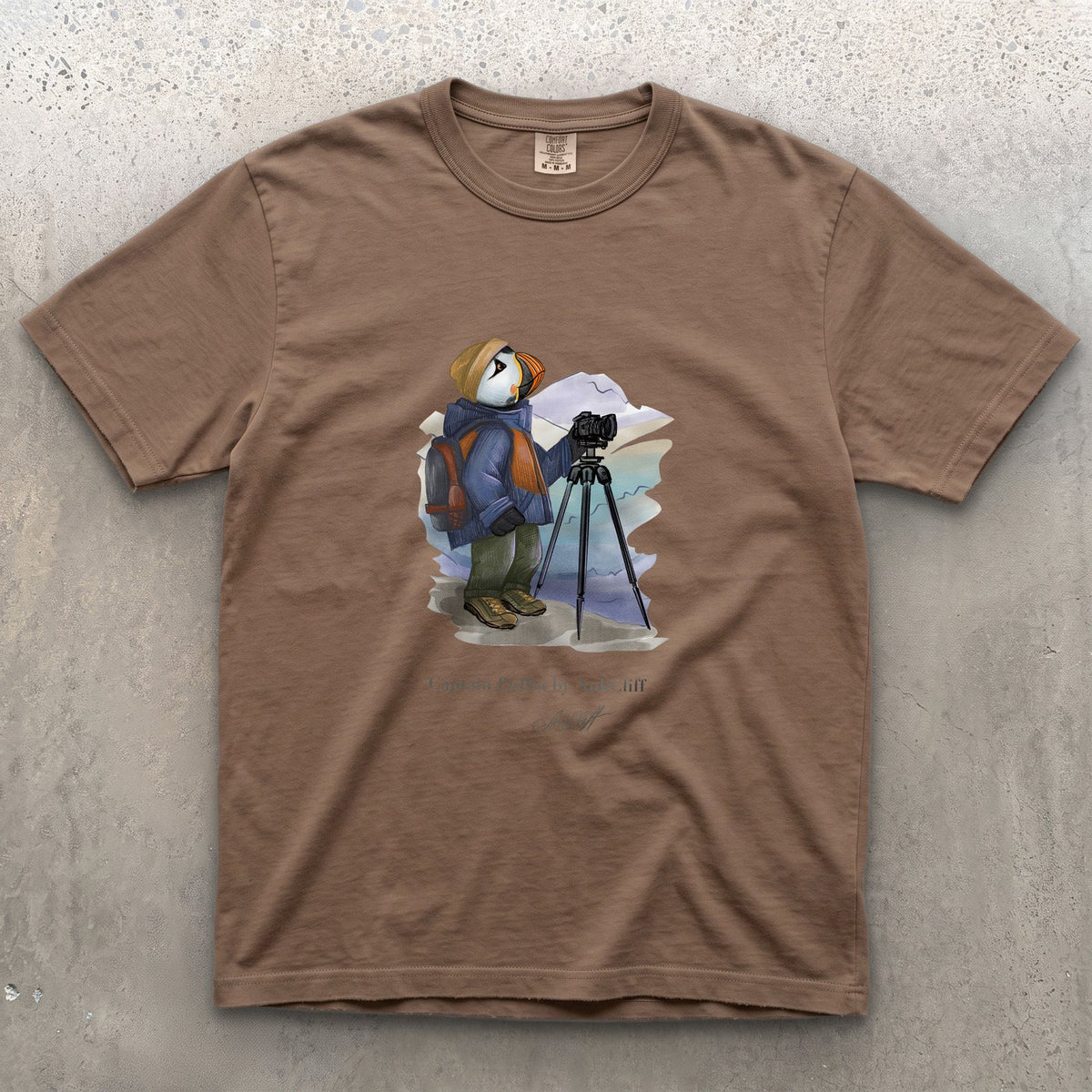 Captain Puffin Landscape Photographer on a Espresso Comfort Colors t-shirt