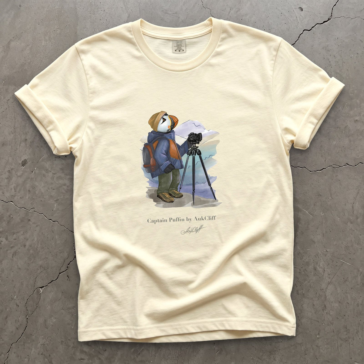 Captain Puffin Landscape Photographer on a Ivory Comfort Colors t-shirt