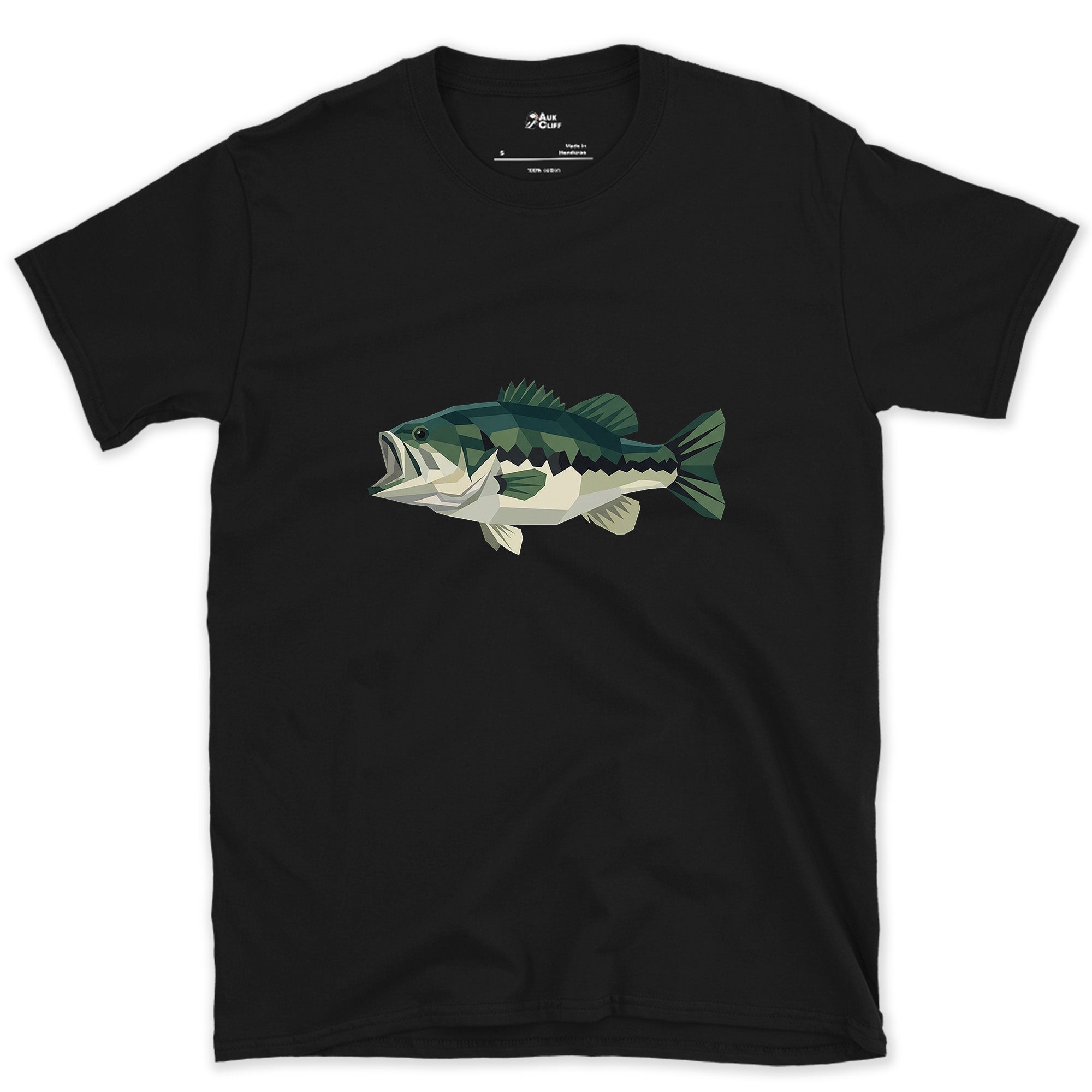 Wide Jaw Still Reads in Sharp Angles, Largemouth Bass design on a Black Gildan Softstyle t-shirt