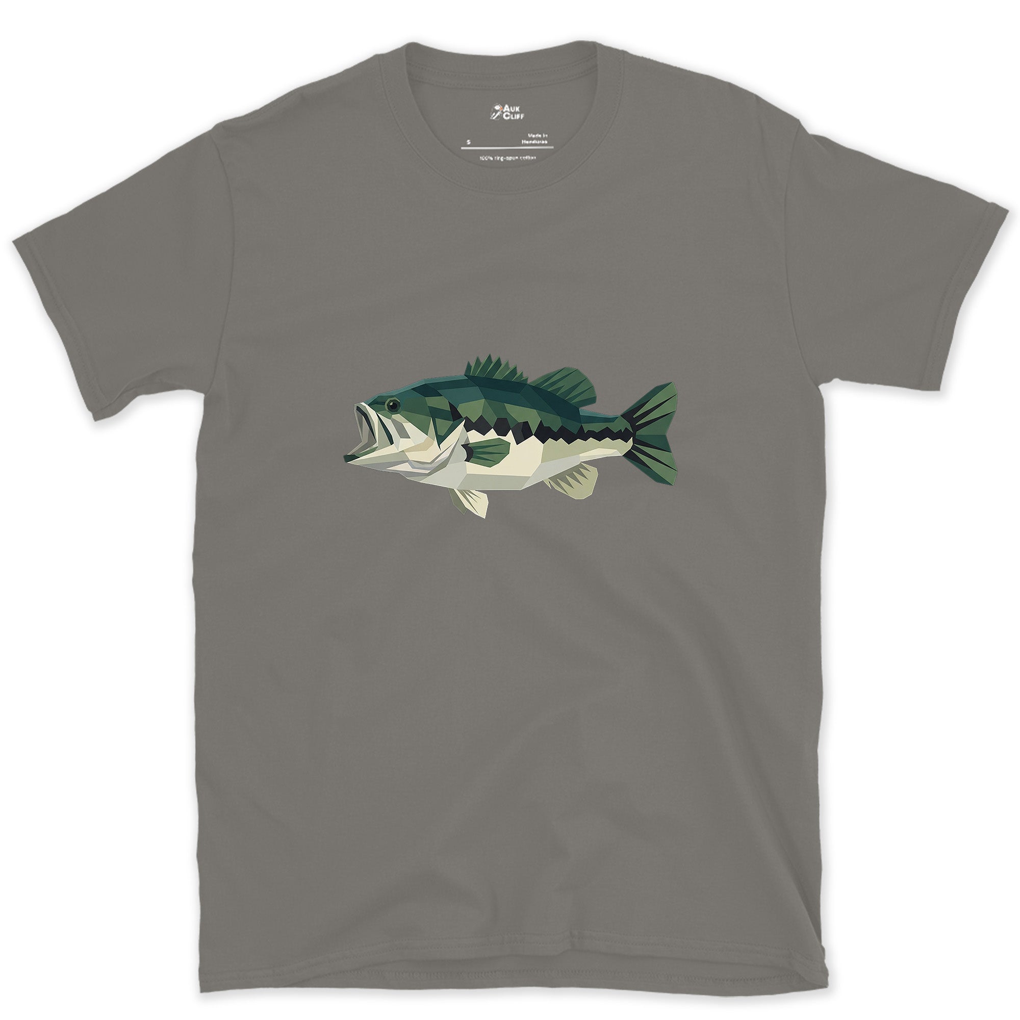 Wide Jaw Still Reads in Sharp Angles, Largemouth Bass design on a Charcoal Gildan Softstyle t-shirt