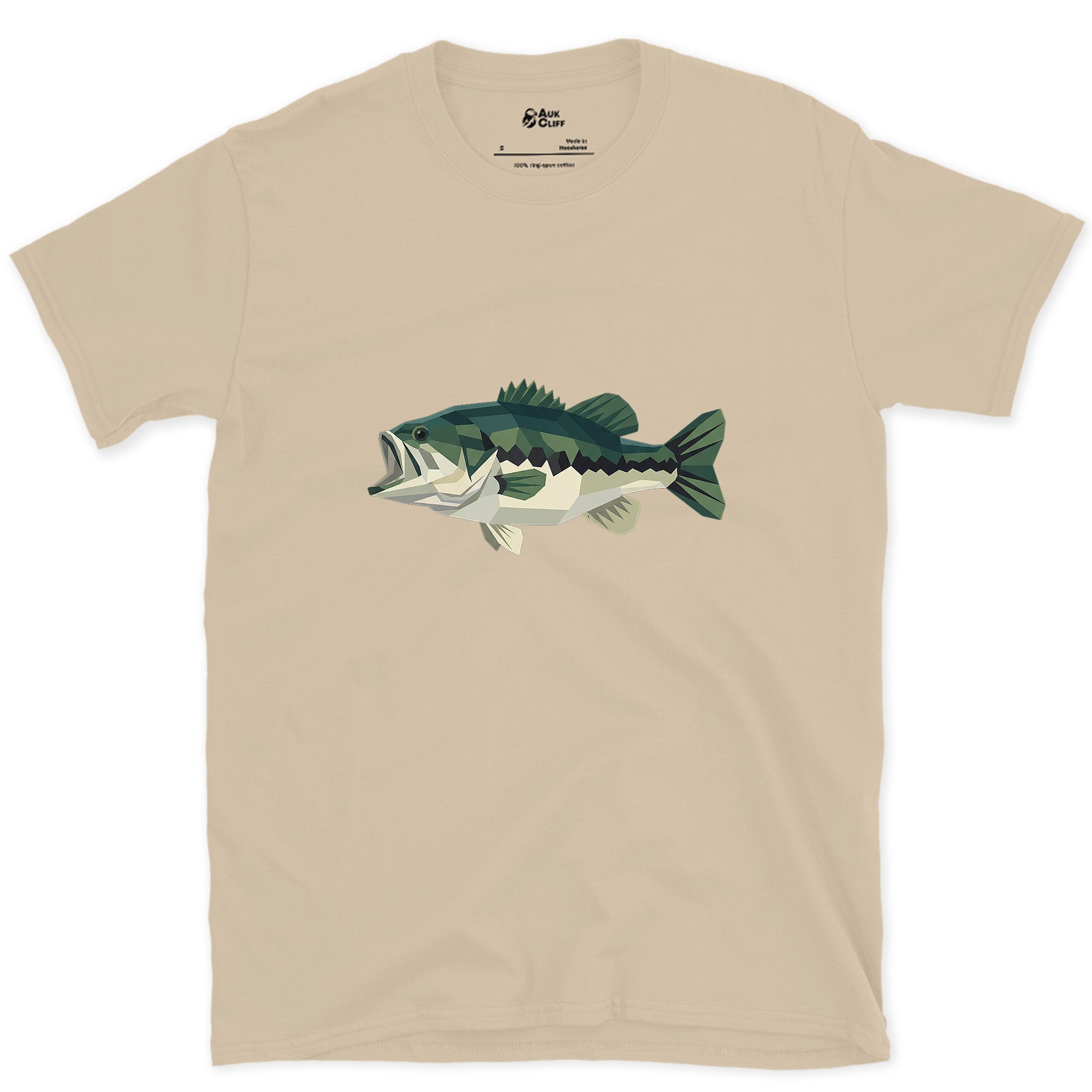 Wide Jaw Still Reads in Sharp Angles, Largemouth Bass design on a Sand Gildan Softstyle t-shirt