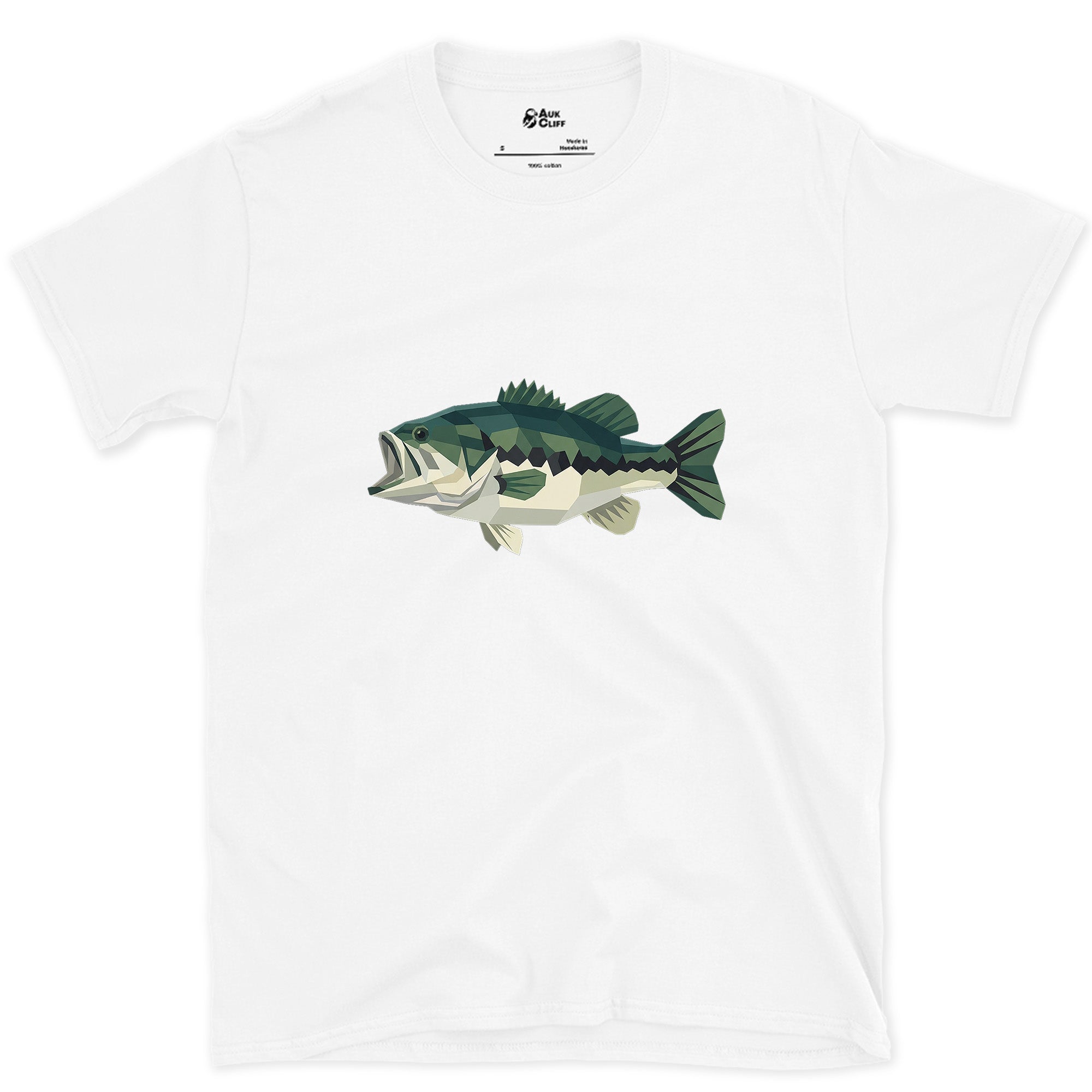 Wide Jaw Still Reads in Sharp Angles, Largemouth Bass design on a White Gildan Softstyle t-shirt
