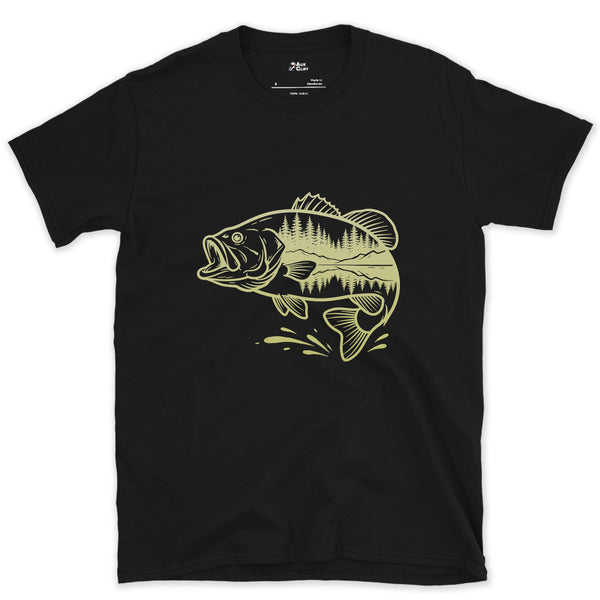The Whole Forest Inside a Largemouth design on a Black Gildan Softstyle t-shirt
